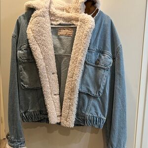 We the free Blue Sherpa-Lined Denim Jacket